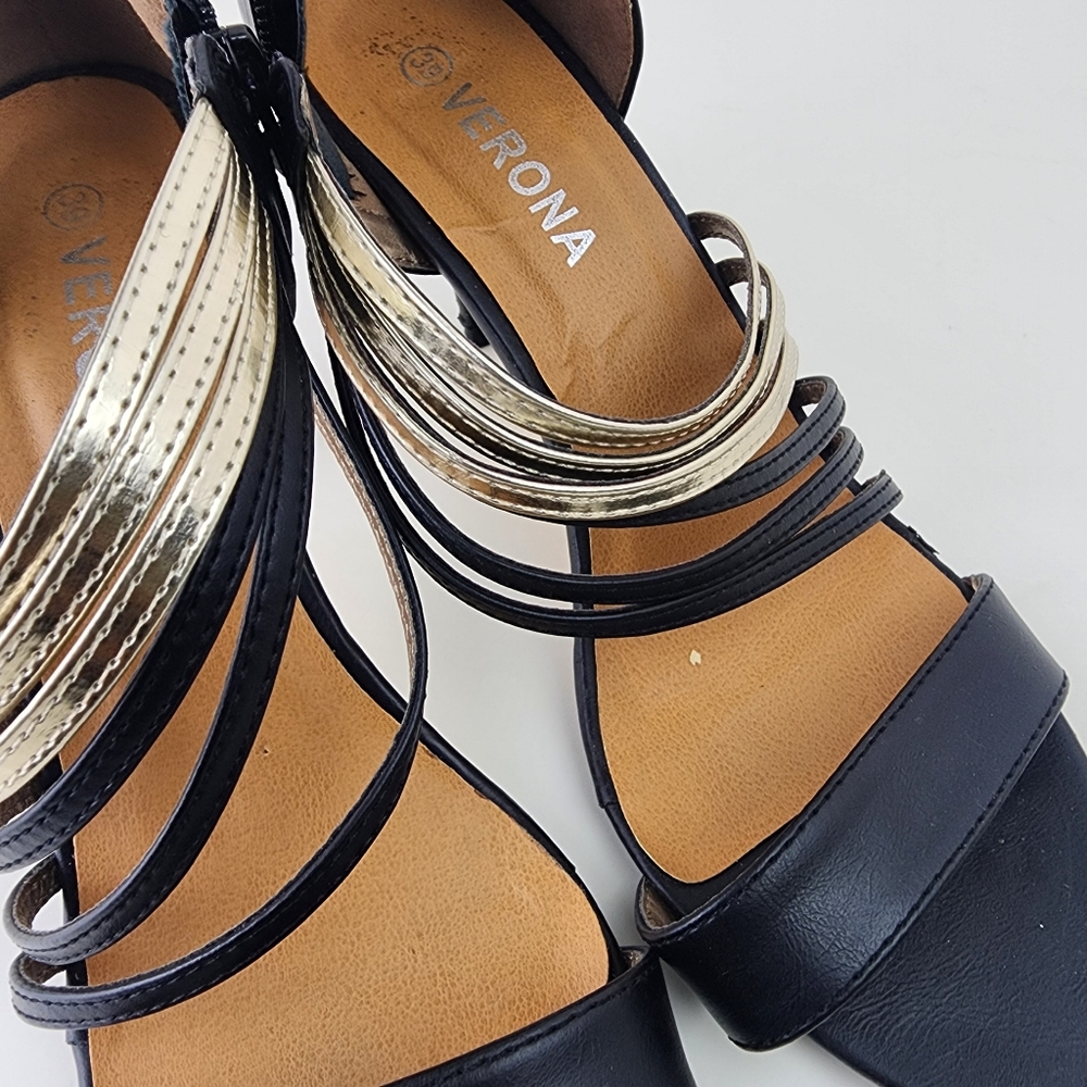 Verona Women Black and Gold Strappy Heels Size 38/8 - Picture 11 of 14